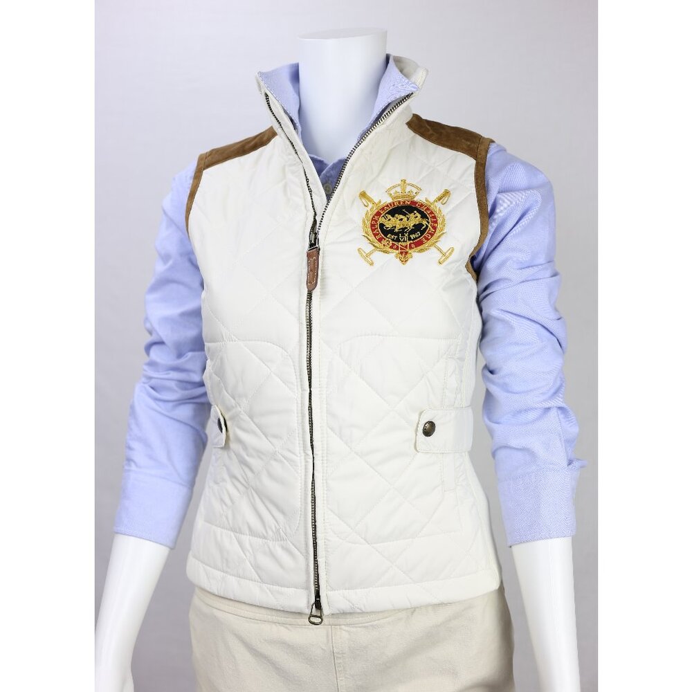 NWT POLO RALPH LAUREN Women Quilted Vest with Special Patch & Calf Leather XL